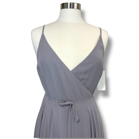 NWT Jenny Yoo James Luxe Chiffon Wrap Dress Opal Grey - Picture 3 of 10